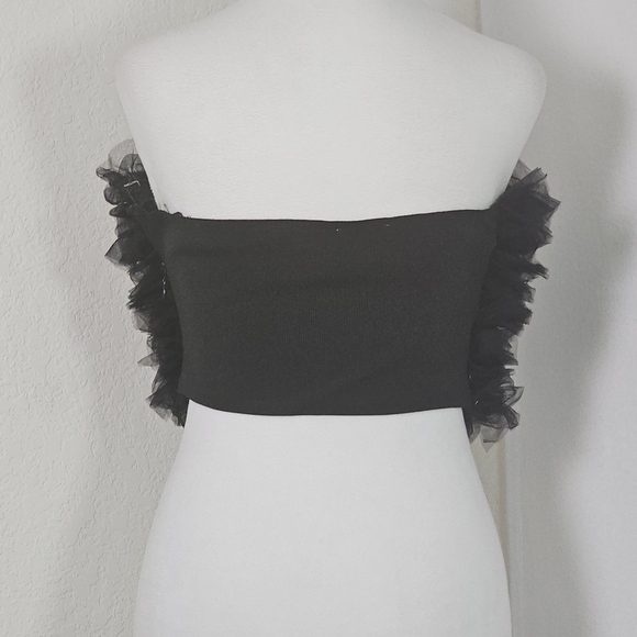 MABLE Black Ruffle Tulle Tube Top – Strapless Crop Top Size Medium - Picture 3 of 12